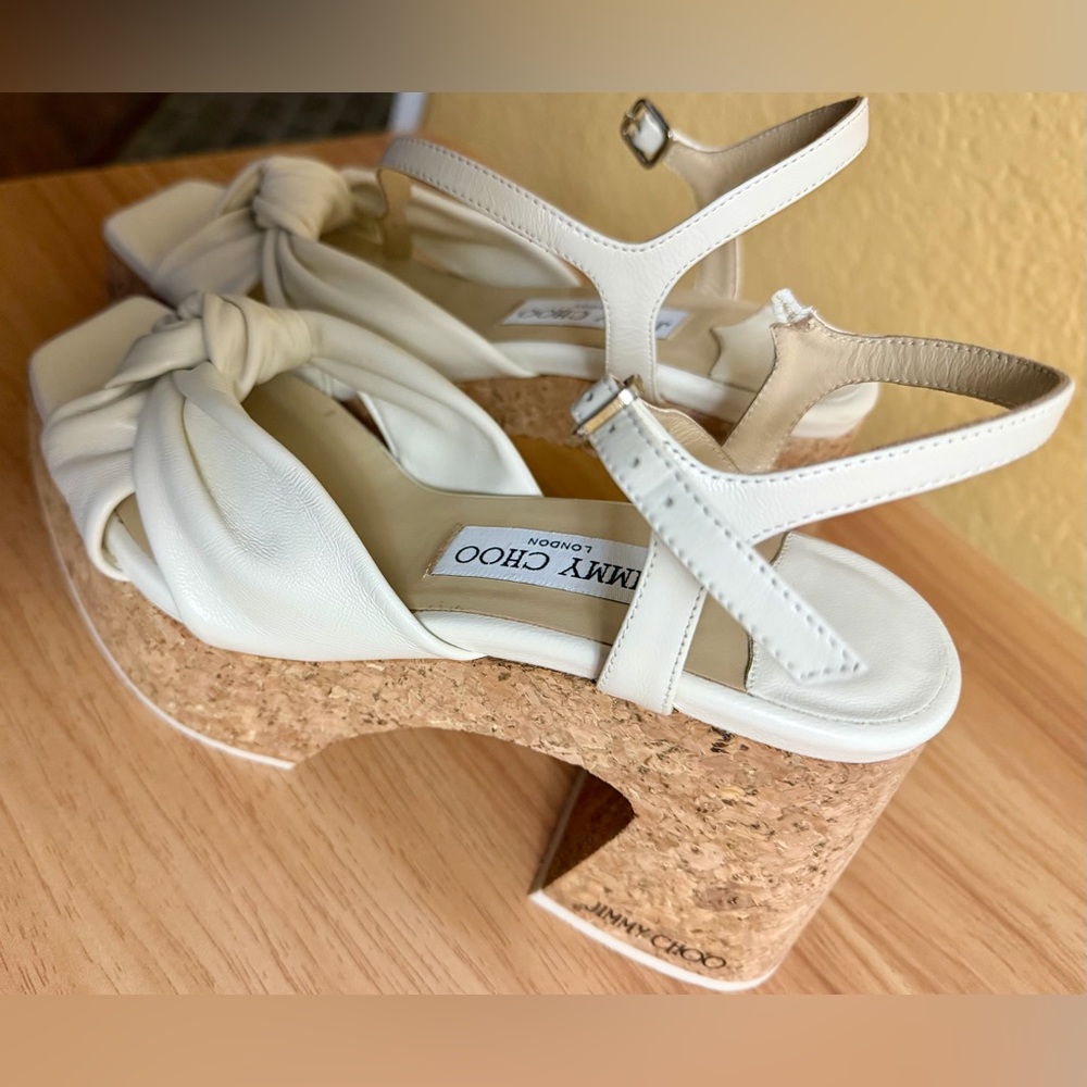 Jimmy Choo Cream Cork Platform Heels - Picture 4 of 12
